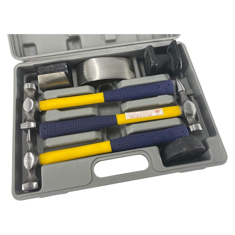 TEXALAN(R 7 PC Auto Body Fender Repair Tool Hammer & Dolly Set Dent Bender Fiberglass Handle Plastic case USA - Image 5